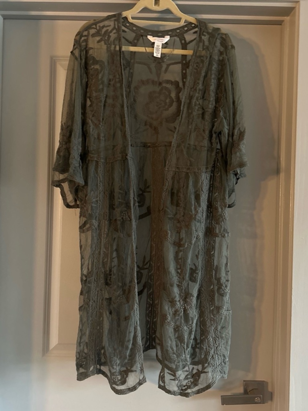 LC Lauren Conrad Olive Green Sheer Embroidered Kimono